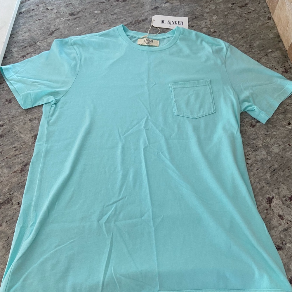 M. Singer Men’s Turquoise T Shirt With Pocket (size small)